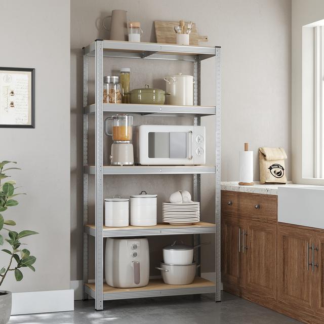 TEMU 5-tier Heavy-duty Shelving Units, Set Of 2 Steel Shelving Units For Storage, Boltless Assembly, For Garage, Shed, Load Capacity 875 Kg, 40 X 90 X 180 Cm, Silver