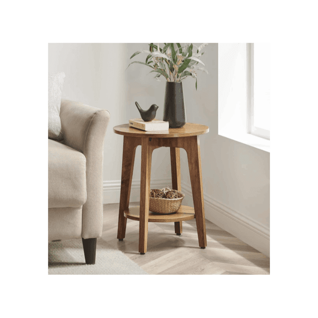 TEMU Round Side Table With Lower Shelf, End Table For Small Spaces, Nightstand For Living Room, Bedroom, Rustic Walnut
