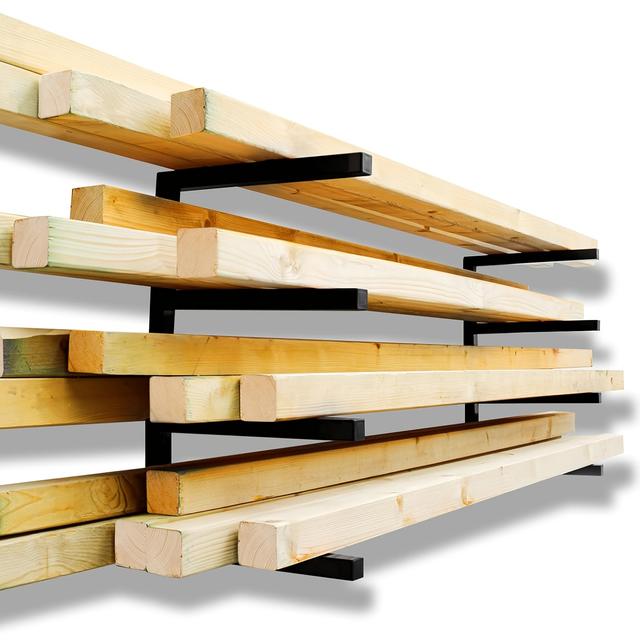 TEMU Lumber Storage Rack Wall Mount Wood Storage Racks, Metal Wood Organizer Racks For Shed, Workshop, Garage, 800 Lbs Per Level (4-level, Black)