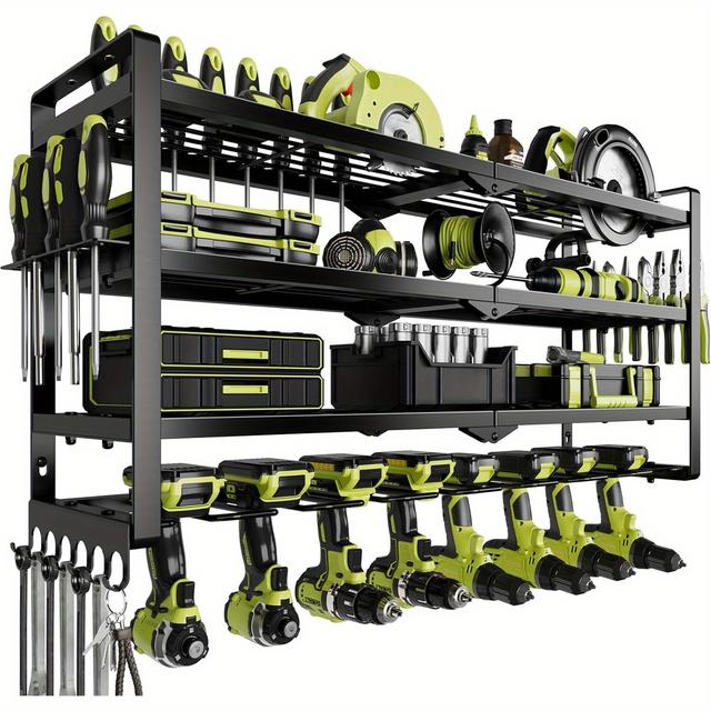TEMU 2025 Electric Tool Storage Rack Wall Mounted Garage Tool Storage Rack 4-layer Cordless Tool Storage Rack With 8 Diamond Seat Garage Tool Shelves For Men, , Gifts