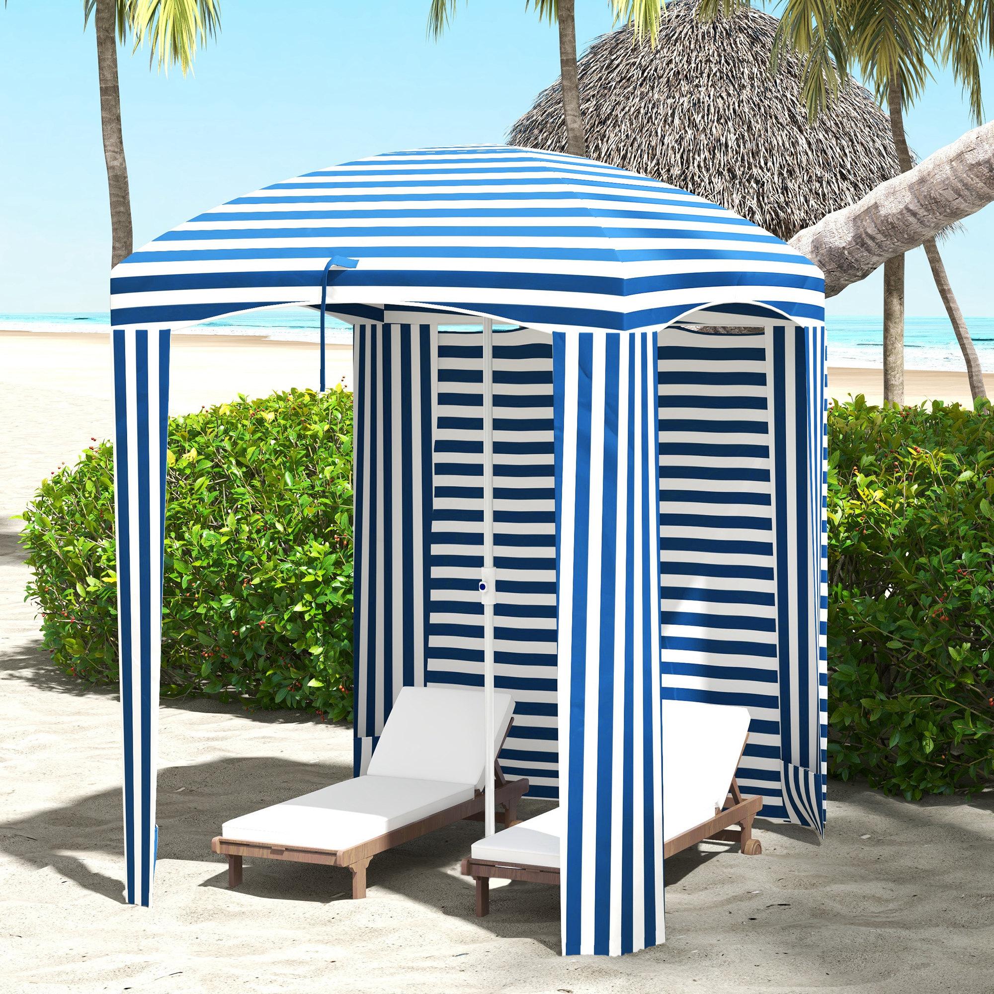 TEMU 70.1" L X 70.1" W Portable Beach Umbrella, Outdoor Cabana With Walls, Vents, Sandbags, Carry Bag, Stripe