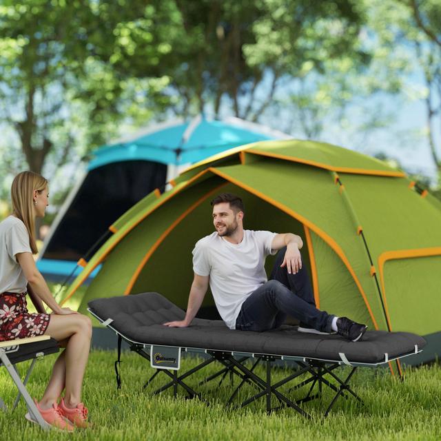 TEMU Camping Cot For Adults With Cushion, 26.8" Wide Folding Bed With Carry Bag And Non-slip Feet For Outdoor Office, 330 Lbs, Black