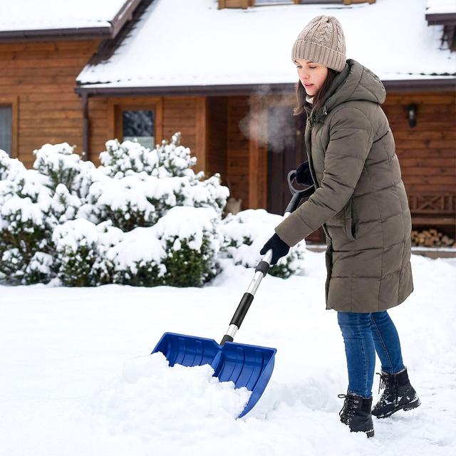 TEMU Costway Snow Shovel For Driveway & Car, Lightweight & Portable Tool With D-grip Handle, Wide Blade & Aluminum Strip, Scraper For Garage Emergency
