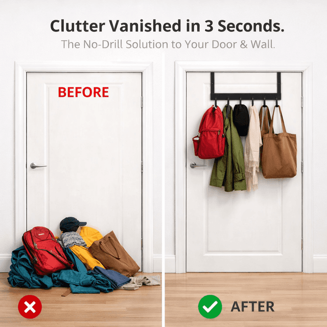 TEMU A Door Hook With 6 Hooks. Used For Hanging Towel Racks, Towel Hooks, And Door Hangers For Towels And Clothes. Suitable For The Back Of The Bathroom, Black Color.