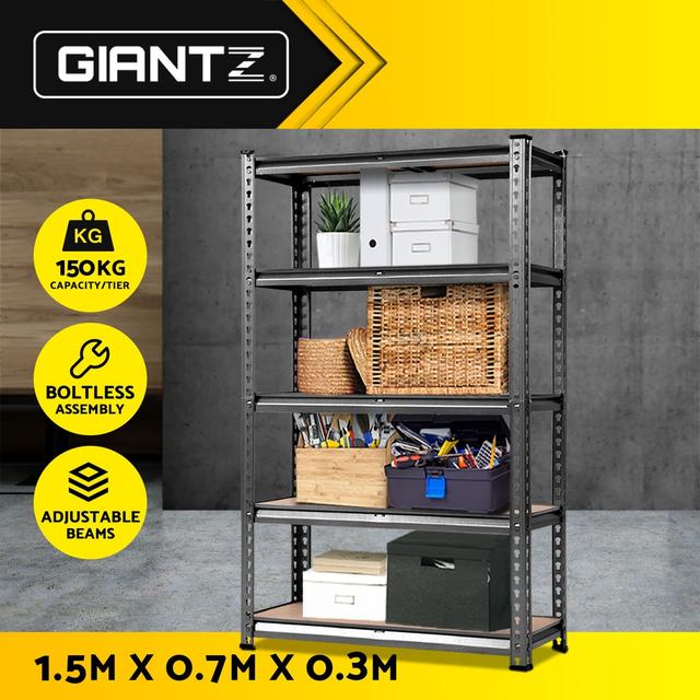TEMU Giantz 1.5m Warehouse Shelving Garage Storage Shelves Racking Steel Charcoal