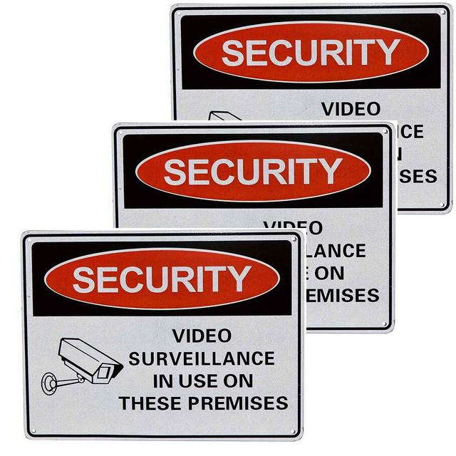 TEMU 3pcs Warning Video Property Surveillance Sign, Property Video Surveillance Sign, 20 X30 Cm Sticker Video Surveillance Indoor & Outdoor Use With 4 Drill Holes, Waterproof