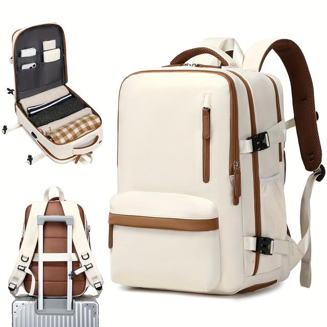 TEMU 大容量トラベルバックパック、複数ポケット付き - 39.62cm ラップトップおよびタブレットコンパートメント、調節可能なショルラップ、USB充電、耐久性ポリエイニング、ビジネスおよびアウトドア使用に適した、アウトドアギア | 調節可能なショルラップバッグ | 耐久性のあるクロージャー、ラップトップバックパック