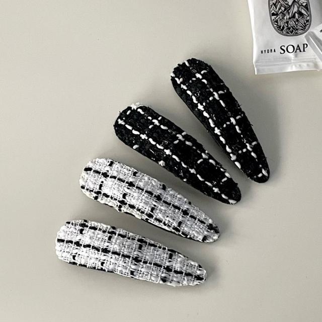 TEMU 트위드 똑딱삔 데일리 머리핀 옆머리 체크 포인트 헤어핀 하객룩 연말파티