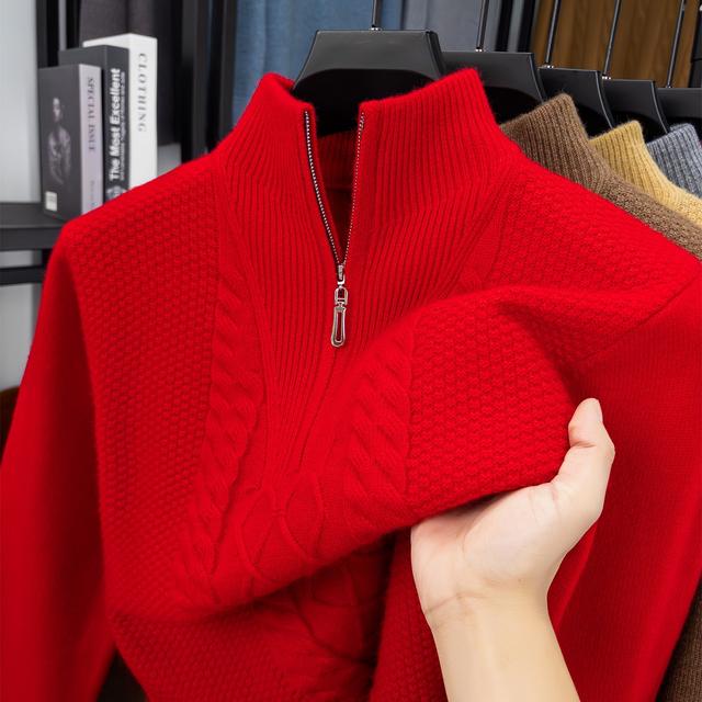 TEMU 남성용 겨울용 반집업 니트티 - 보온성 높은 하이넥 디자인 + 도톰한 조직감으로 뛰어난 보온력 + 깔끔한 솔리드 컬러 + 가을∙겨울 데일리룩에 적합한 레귤러 핏 + 이너∙아우터 모두 활용 가능한 시즌 레이어드 필수 아이템