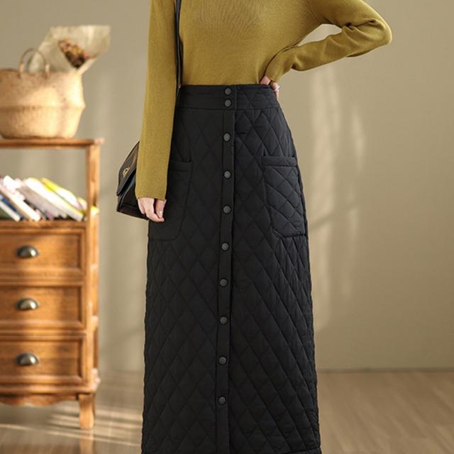 TEMU 겨울 스커트 하이웨스트 플러스 사이즈 확장형 윈드쉴드 따뜻한 A라인 두꺼운 확장형 스냅 버튼 스커트