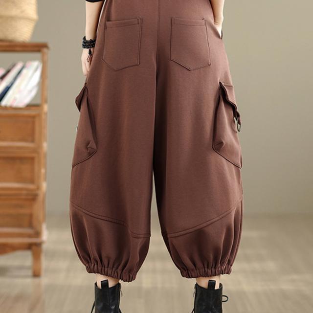 TEMU 2025 가을 겨울 스트리트 개성 대형 포켓 루즈핏 다용도 와이드 레그 팬츠 캐주얼 여성용 바지