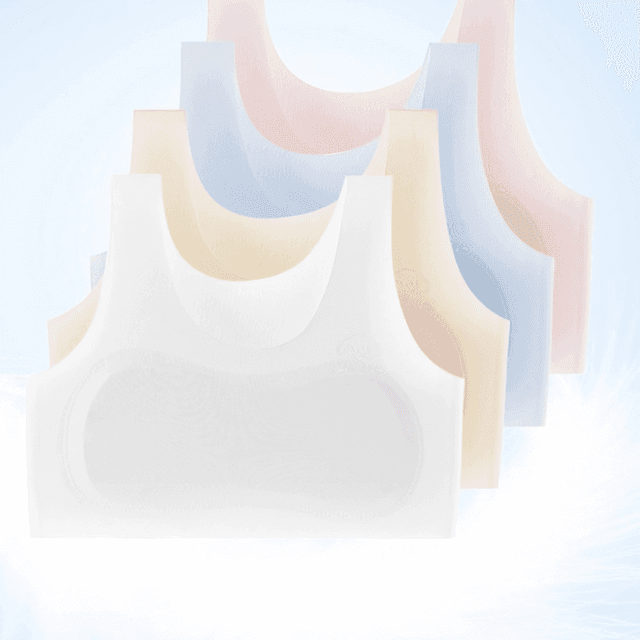 TEMU 네개 한세트, 신상 노와이어, 일체형 학생속옷, 부드럽고 통풍이 잘되는 재질, 탄력있고 넓은 어깨끈, 일상 착용/운동/수면/편안한 속옷