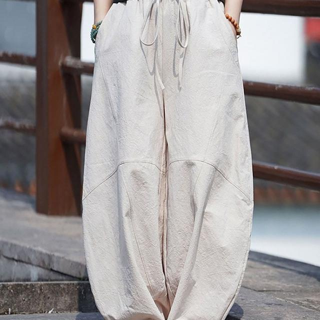 TEMU 남성 여름 얇은 빈티지 캐주얼 솔리드 루즈핏 바지 데일리 심플 쿨링 밴딩 슬랙스 편안한 통기성 와이드 팬츠 RENJU 인어미남