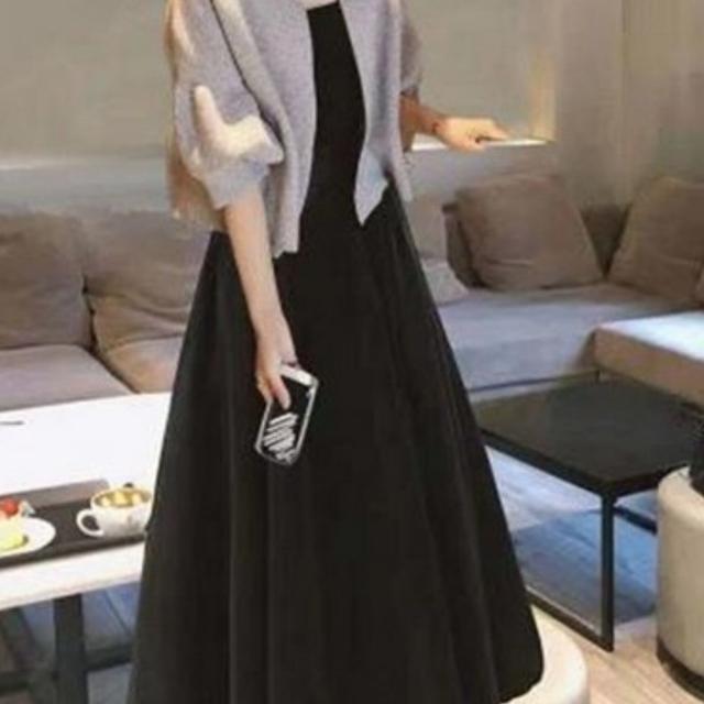 TEMU 진주 크롭 니트 가디건 블랙 끈나시 원피스 세트 봄 가을 추천 포인트 예쁜 루즈핏 회색 레드 무지 카디건