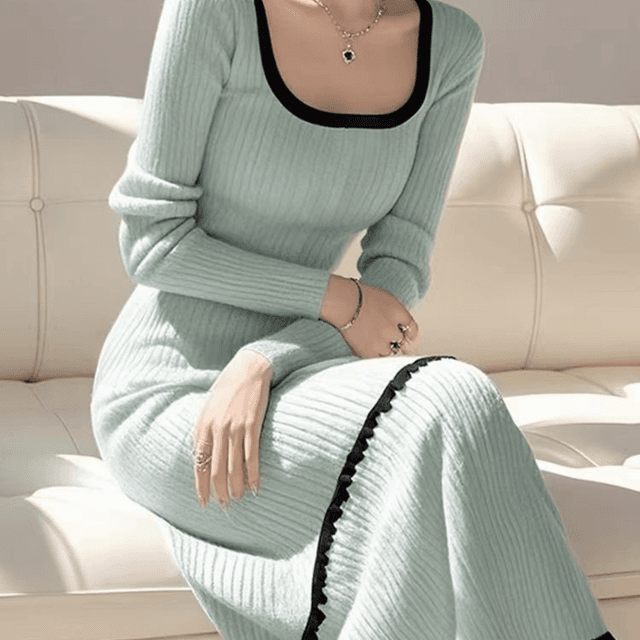 TEMU 여름/겨울 여성용 고급스럽고 아름다운 스퀘어넥 드레스, 독특하고 아름다운 기질, 예쁜 스커트