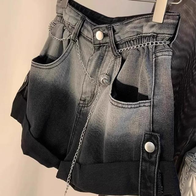 TEMU 여성 여름 a라인 롤업 청반바지 하이웨스트 와이드 핫팬츠 빈티지 캐주얼 그러데이션 디자인 Y2K 슬림소녀 SLIM GIRL