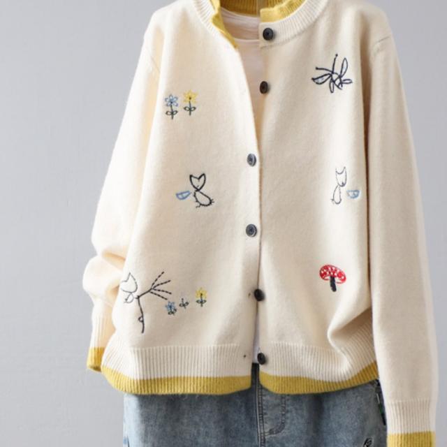 TEMU 2025 봄가을 신상 라운드넥 가디건 여성 레트로 슬림 멀티재킷