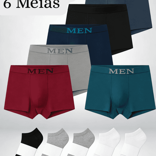 TEMU +6 Masculino 6 cuecas de microfibra premium + 6 Meia Soquete Baixo