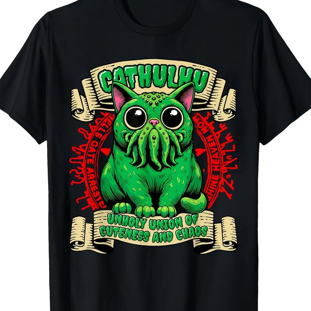 TEMU Top de Verão Manga Interessante de Polvo e Gato Casual para Homens e Mulheres