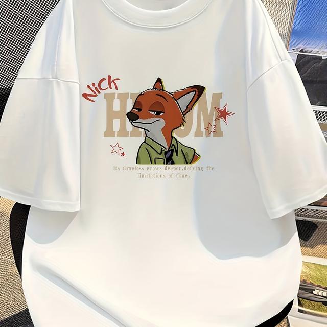 TEMU Camiseta Masculina de Manga com Estampa de Cartoon & Texto Nick Hemm - , Casual para Verão, Redonda, Lavável na Máquina, Regular