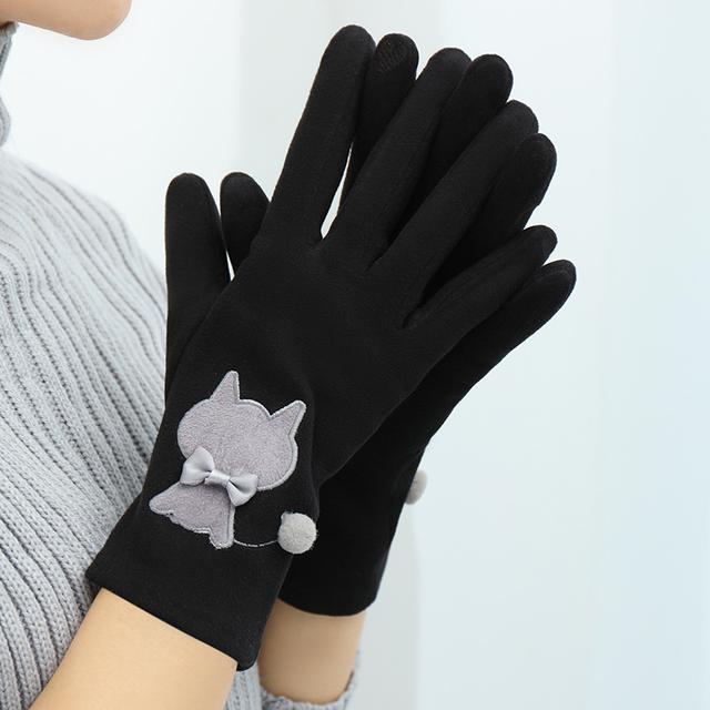 TEMU Derong Gloves For Women In Winter With Extra Fleece For Warmth And Cold Protection, Cat Embroidery, Touch Screen, Fits All, For Riding And Driving