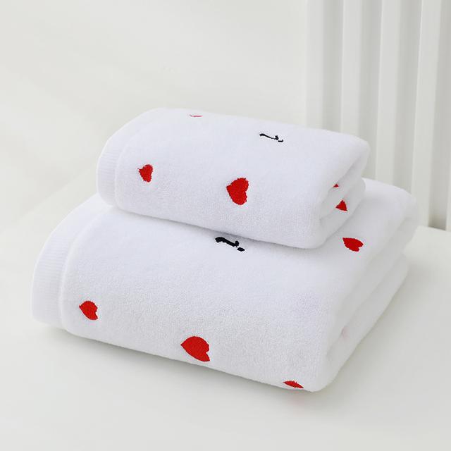 TEMU Thickened Pure Cotton Embroidered Love Heart Towel Set (1 Towel + 1 Bath Towel), Wash Cloths