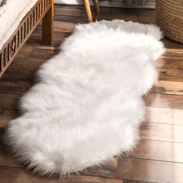 TEMU 1pc Fusfeel Plush White Shaggy Mat - Handmade Soft Faux Fur-like Texture, Large Oval (23x47"/60x120cm) For Bedroom, Room, - Luxury In White, Hand Washable /