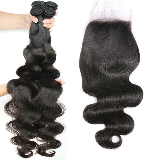 TEMU 3 Bundles Brazilian Body Wave Human Hair Weave With 4x4 Lace Closure - Looking Multi-bundle Hair Extensions Suitable For, Volume & Density For Afro Hair
