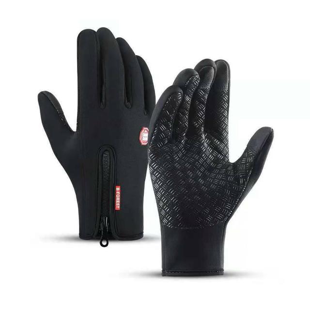 TEMU 1 Pair Unisex Winter Touchscreen Gloves - Warm, Comfortable, Non-slip Fleece-lined Gloves With Zipper Closure, Blue & For Outdoor Sports, Hiking, And Cold Weather Activities, Hiking Accessories