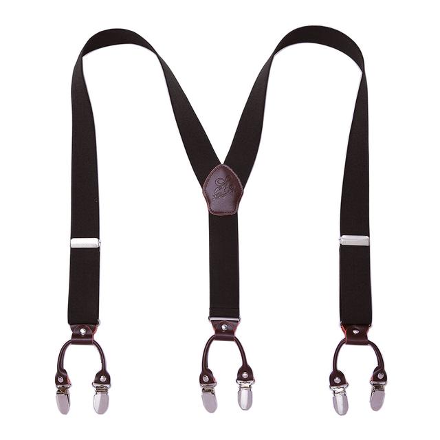 TEMU [ Build] Kangdai Men's Adjustable Y-back Suspenders With Leather - Sturdy Metal Clips For Hold, High Elasticity Polyester Straps, Fits All - Ideal For Jeans, Trousers &
