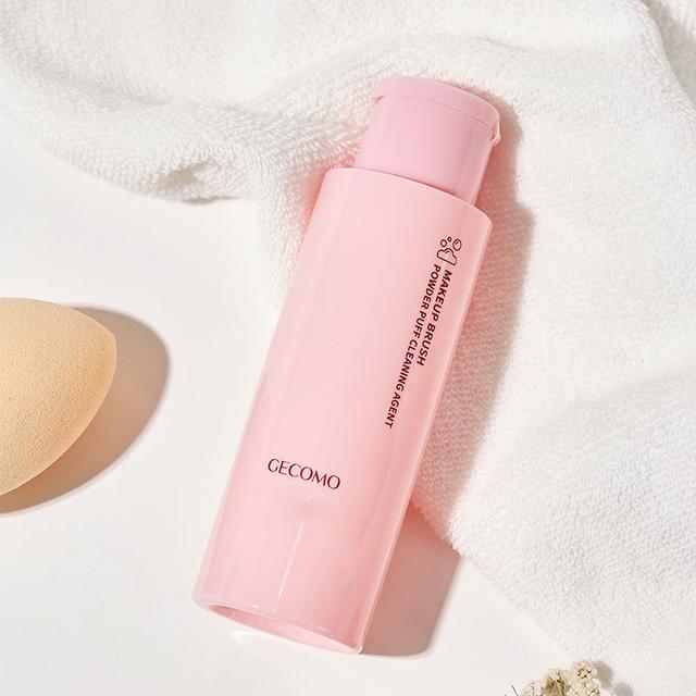 TEMU GECOMO Delikatny Pędzel do Makijażu & Gąbka do Czyszczenia - Hipoalergiczny, Bez Pozostałości, Idealny Blenderów & Pędzli, Różowa Butelka z Nakrętką w Kwiaty