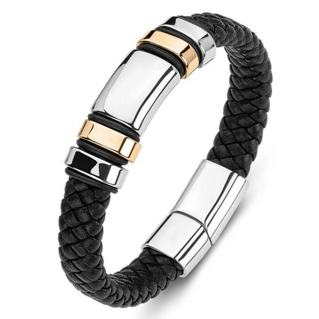 TEMU 1pc Trendy Fashion Pu Leather Glossy Four-ring Bracelet Hip-hop Style Jewelry Gift