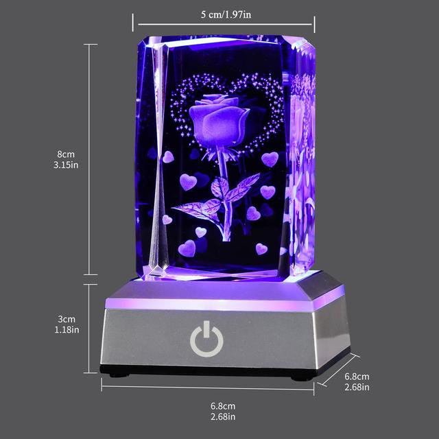 TEMU 1-piece 3d Crystal Rose Flower With Led Base, Gift For Girlfriend, Wife, Or Mother On Birthday, Valentine's Day, Or Christmas, 3.15 X 1.97 X 1.97 Inches