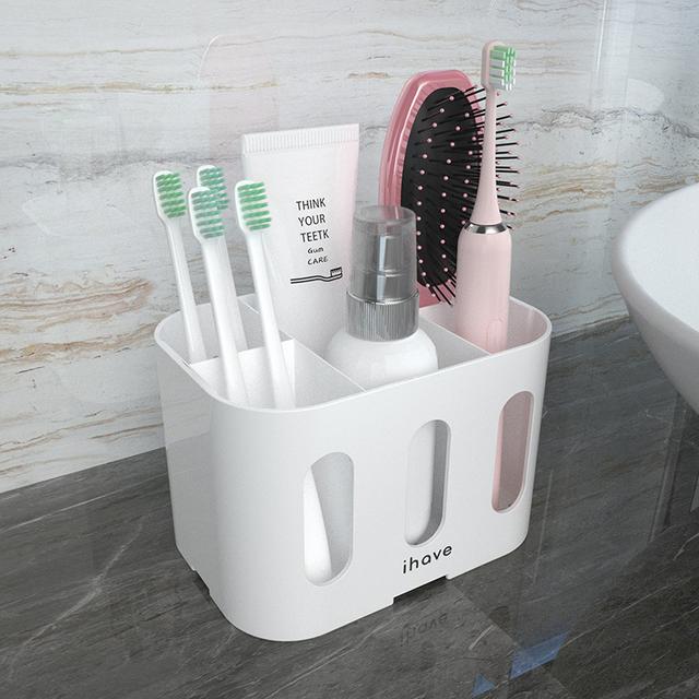 TEMU Bathroom Toothbrush Holder, Bathroom Organizer Desktop, Electric Toothbrush Holder With 5 Slots And 2 Hanging Holes