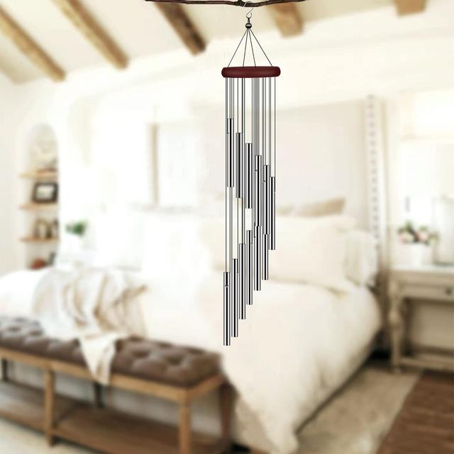 TEMU 12-tube Aluminum Wind Chime With Red Accent - Elegant Hanging Decor For Indoor & Outdoor Spaces, Modern Beach House Or Patio Decoration, Wind Chimes For Outside