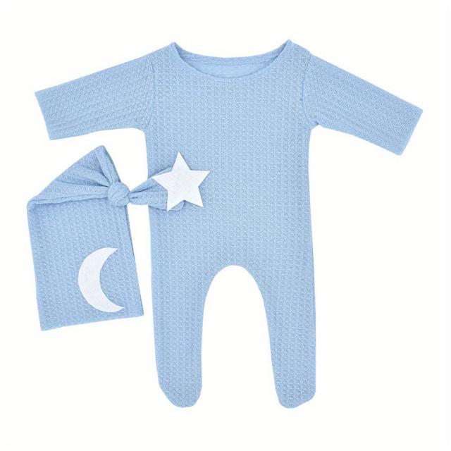 TEMU 2er-Set Neugeborene Baby Sterne und Mond Dekoration Gestrickter Jumpsuit mit Langem Schwanzhut Zweiteiliger Anzug Fotografie Requisiten Bodysuit Studio Outfits Kleidung