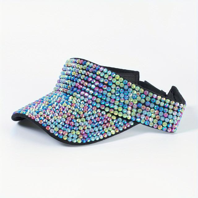 TEMU Y2k-inspired Sparkling Rhinestone Sun Visor Hat - Fashionable Open-, Protection, Colorful Crystal Embellishments, Random , Perfect For Stylish Outdoor Activitie