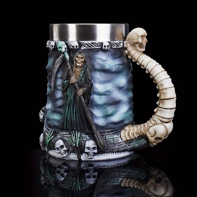 TEMU da caffè Morte, 20oz in acciaio inossidabile 304 e resina, Tazze da caffè Horror Reaper, Bicchieri per l'estate e l'inverno, Articoli per la casa e , Regali di compleanno, Regali di Halloween