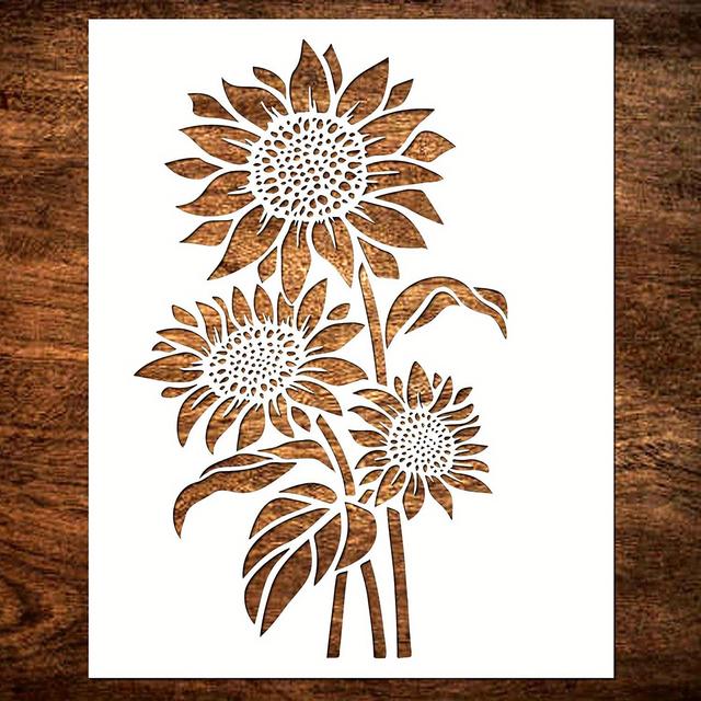 TEMU Large Sunflower Stencil (12x15 Inches) - Reusable Sun Flower Stencils For Painting On Wood, Canvas, Paper, Fabric, Wall, Furniture - Diy Template For Art And Crafts