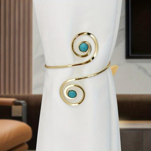 TEMU 1pc Turquoise Light Minimalist Curtain Tie With Metal For Bedroom And Living Room Soft Decoration