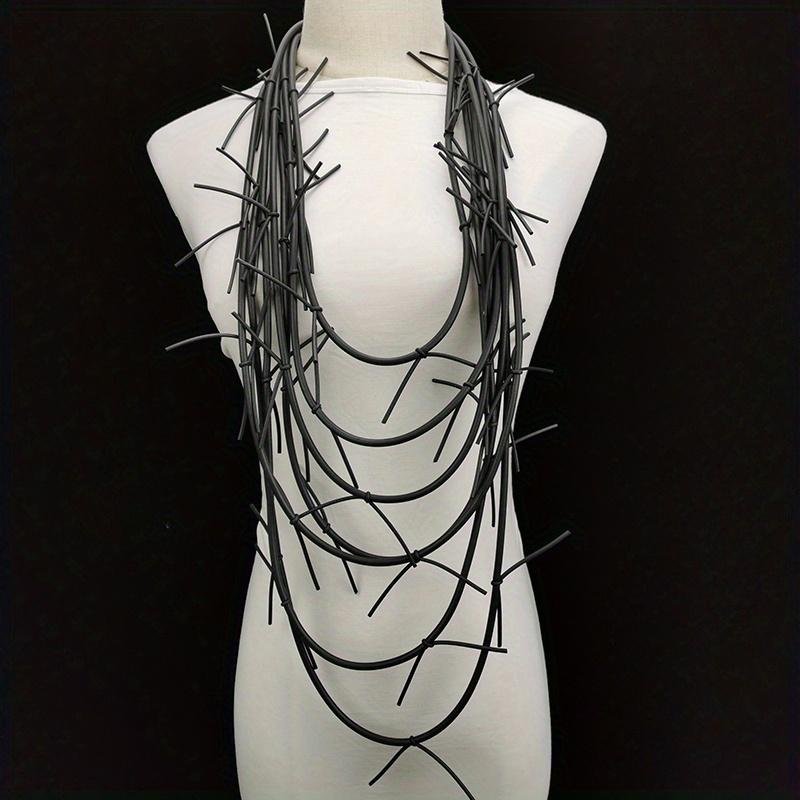 TEMU [1pc Boho Gothic Fringe Necklace] 1pc Boho Gothic Style Faux Leather Long Fringe Necklace For Women, Versatile Fashion Jewelry Accessory For Daily Wear And Parties, Statement Piece