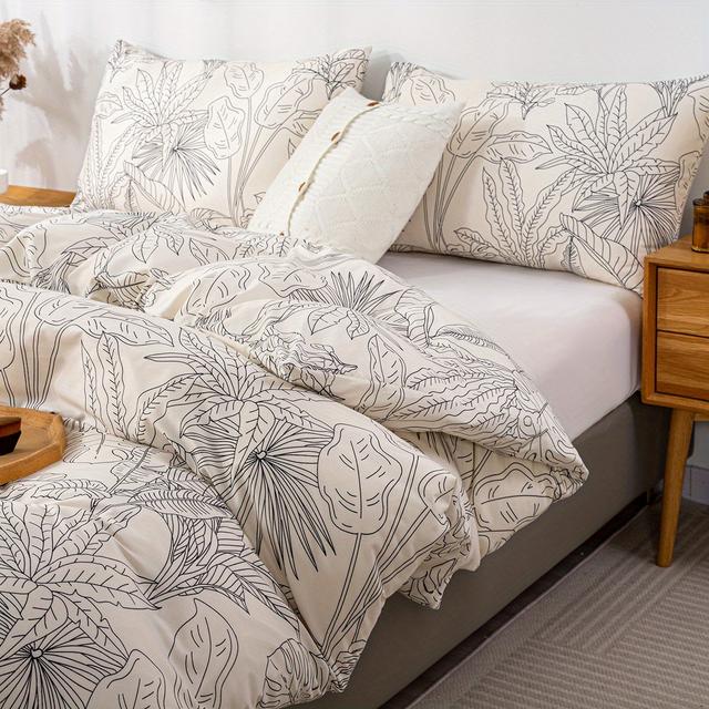 TEMU 3-teiliges Bettbezug-Set, Bettwäsche-Set Mit Linienblatt-Druck, Weicher, Bequemer Bettbezug, Für Schlafzimmer, Gästezimmer (1 X Bettbezug + 2 X Kissenbezug, Ohne Kern)