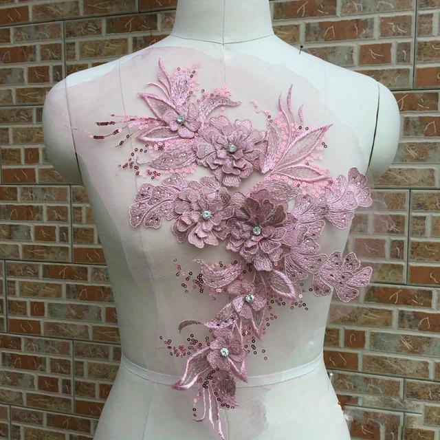 TEMU Beaded Three-dimensional Floral Colorful Embroidered Lace Applique For Hanfu Performance Costumes And Stagewear