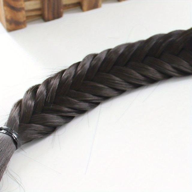 TEMU 18 Inch Fishbone Braids Ponytail Extensions Hairpiece Long Drawstring Synthetic Pony Tail Halloween Costume Hair Extensions For Women Girls Hair Accessories Halloween Christmas