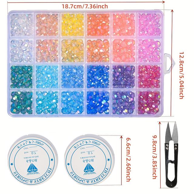 TEMU 6/8mm Multicolor Shiny Acrylic Spacer Beads Beads Spacers Craft Beads For Diy Craft Bracelet Necklace Earring Keychain Jewelry Making Flower Bags Decor With Scissors And Elastic Threads
