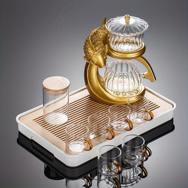 TEMU ชุดชาแก้วปลาสุดสร้างสรรค์ - เครื่องชงชาแบบขี้เกียจระดับไฮเอนด์พร้อมตัวจ่ายน้ำแม่เหล็ก, แก้วบอโรซิลิเกต, วัสดุทนความร้อนสำหรับใช้ในบ้าน, ห้องนั่งเล่น, สำนักงาน, โต๊ะกาแฟ, และอุปกรณ์ชงชา