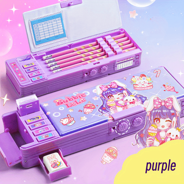 TEMU Portable Locking Button Pencil Case Suitable For School - Multifunctional Lockable Stationery Box & Pencil Holder, Lockable For & Organizers (daily School Supplies)