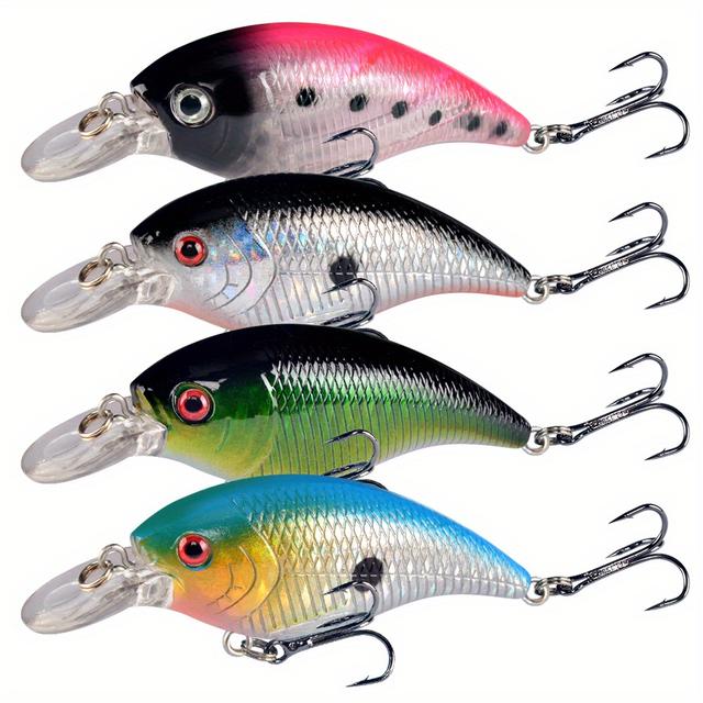 TEMU 4pcs Bionic Hard Baits: Lipless Crankbaits Fishing Lures With & Treble Hooks - Bass Fishing!