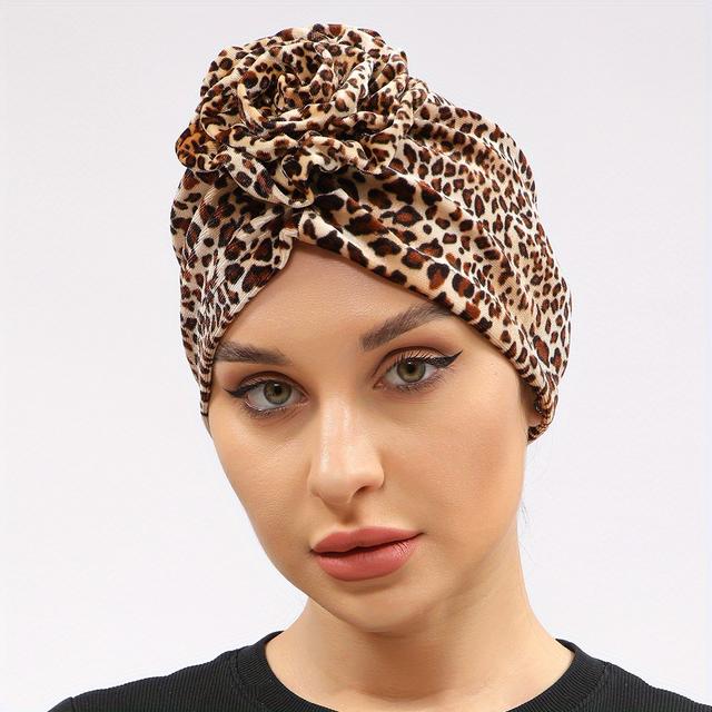 TEMU Leopardtryck Turban Bandana Casual Hat Elastisk Beanie Head Wrap Chemo Hattar För Kvinnor