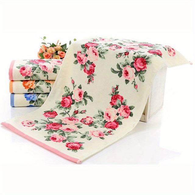 TEMU 1/2pcs Flower Pattern Towel, Quick Dry Absorbent Hand Towel Bath Towel, Towel For Home Bathroom